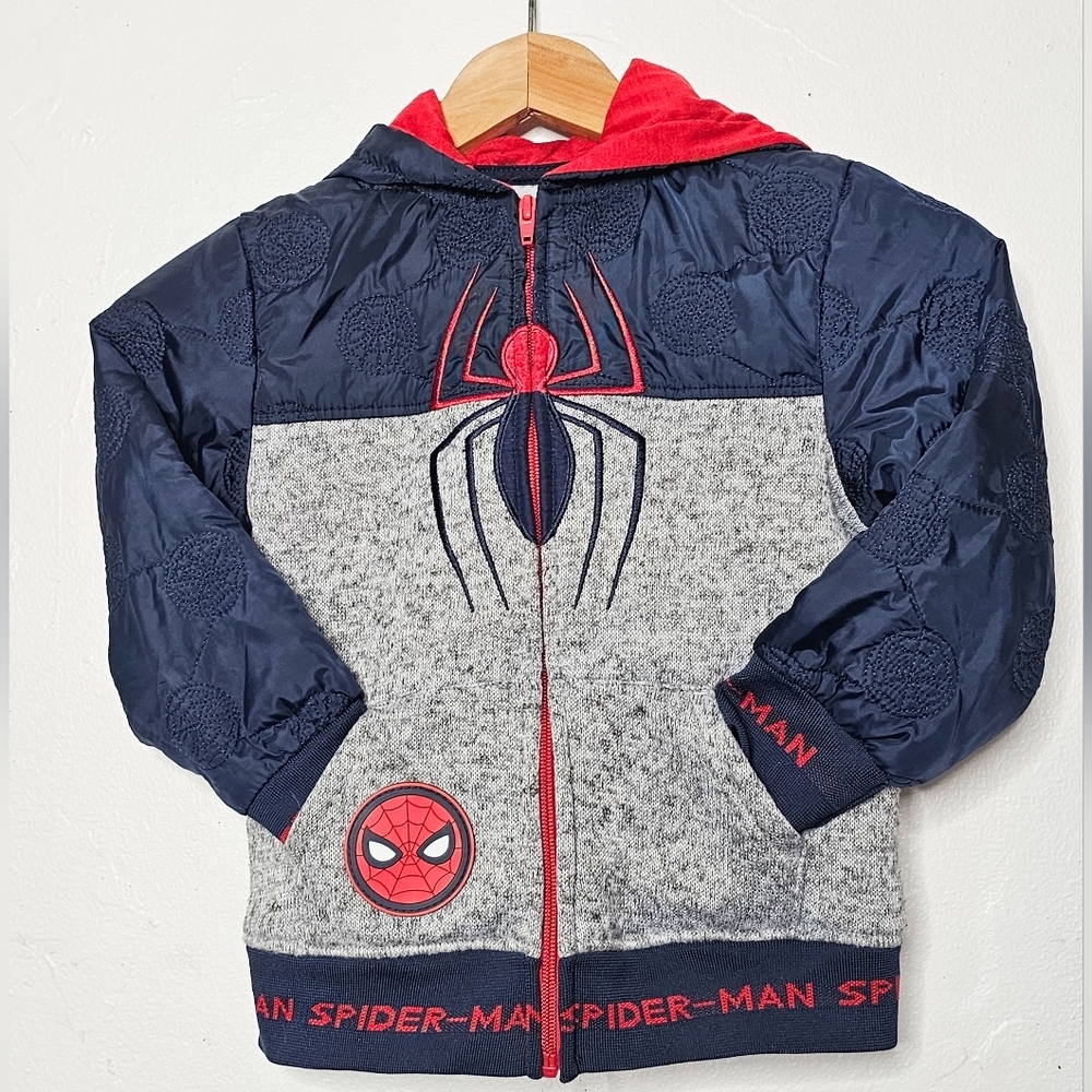 Boys Spiderman Embroidered Puffer Jacket